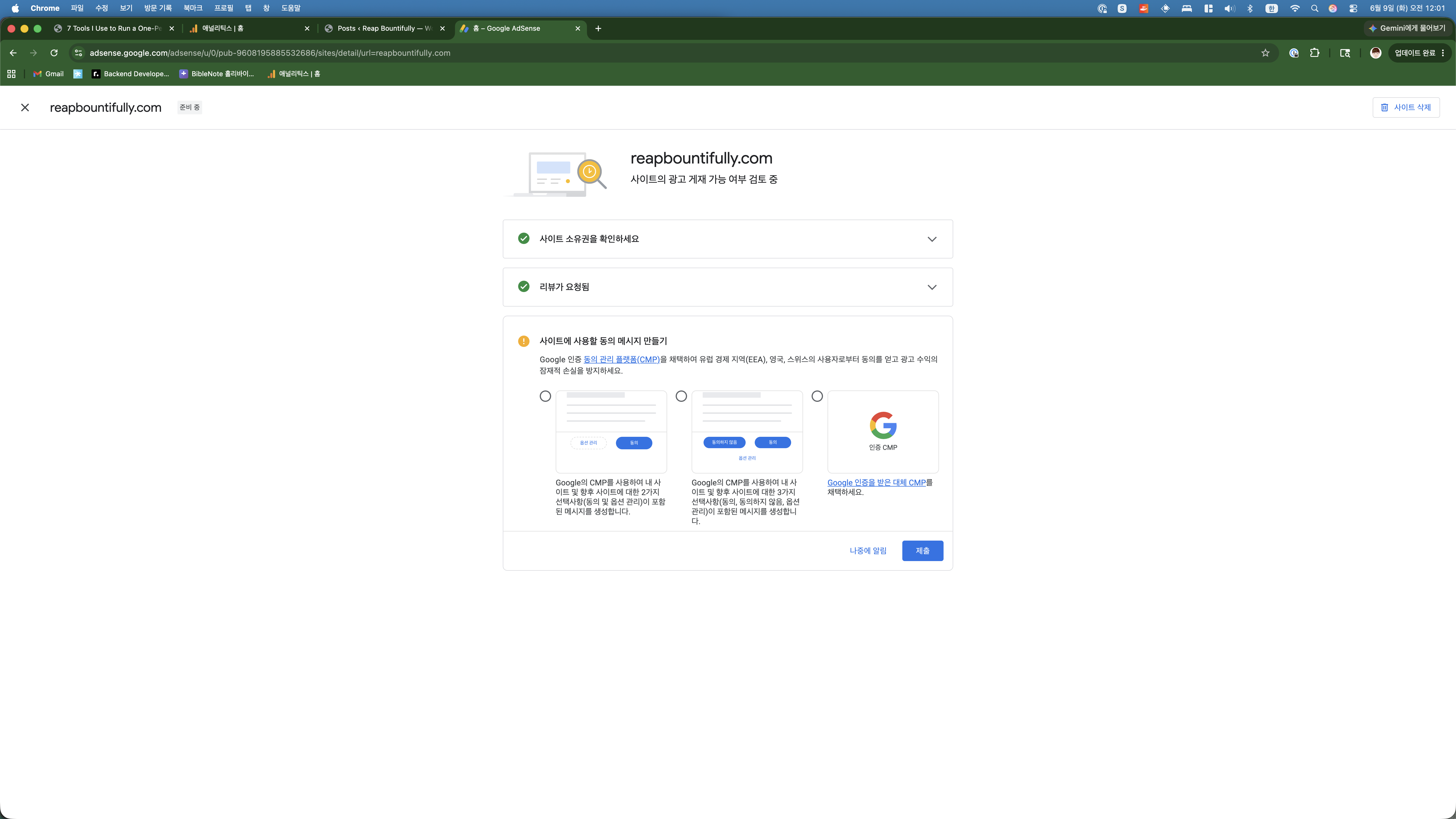 AdSense review in progress screen